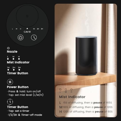 Cavir wasserloser Diffuser, Reichweite bis zu 600 Quadratfuß, batteriebetrieben, 20 ml Fassungsvermögen, mit Timer- und Nebelstufen, Auto-Diffuser, tragbar für Zuhause, Büro und unterwegs – Bild 4