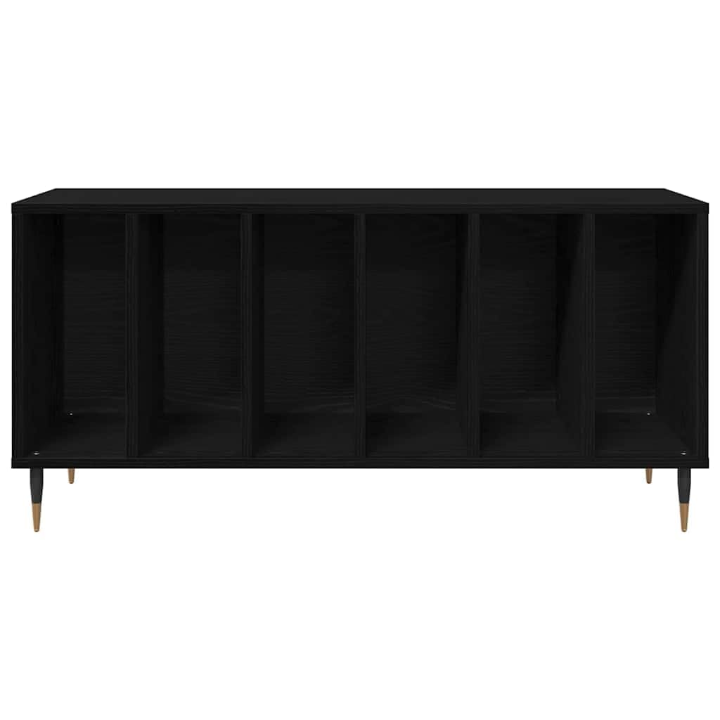 Schallplattenschrank Schwarz Eichen-Optik aus Holzwerkstoff 100 x 38 x 48 cm mit 6 Regalen, vielseitiges Wohnzimmer Regal für Vinyl, Medien, CD, DVD, Blu Ray, HiFi und Gaming Zubehör