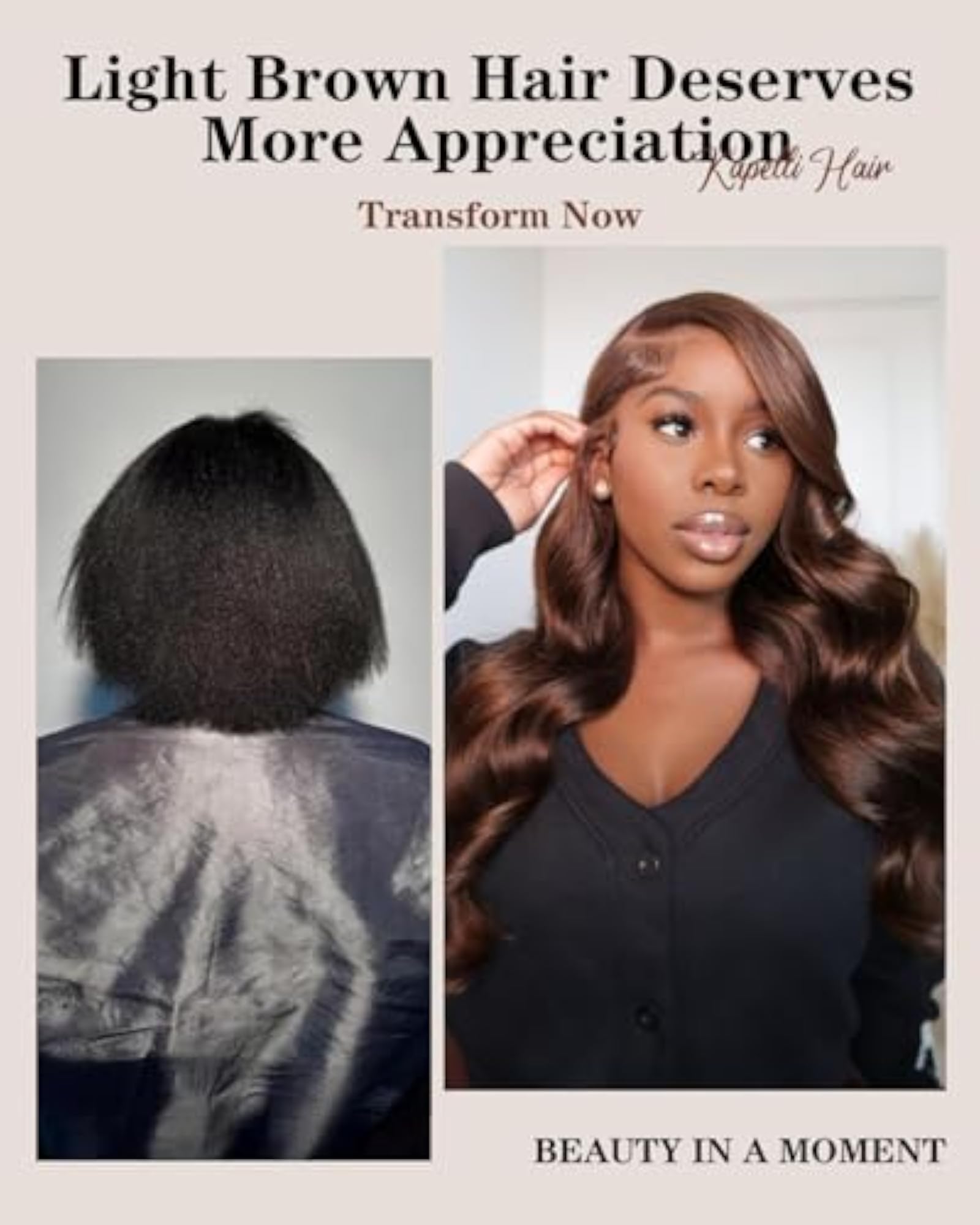 Women's Light Brown Body Wave Human Hair Extensions with Closure