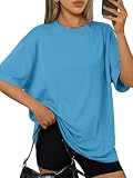 Trendy Queen Womens Oversized Summer T Shirts Fashion Workout Plus Size Tops Short Sleeve Beach Vacation Gym Clothes 2026 Brightblue L
