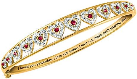 The Danbury Mint I Love You Ruby & Diamond Bangle | Women's Bracelets | Ruby Jewelry | Romantic Heart Jewelry | Gifts for Her | Features 12 Rubies & 12 Diamonds | #5291-002