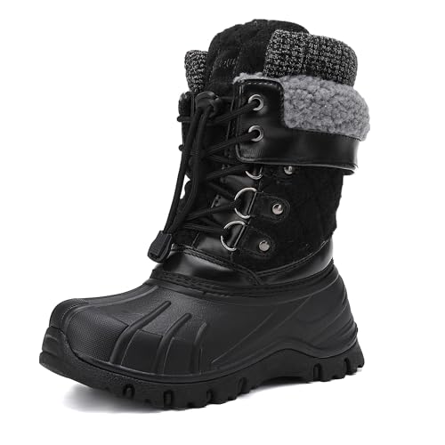 Girls & Boys Snow Boots Waterproof, Fur Lined & Insulated Warm, Easy On/Off, Non-Slip for Sledding & Snowy Play, Little Kid/Big Kid