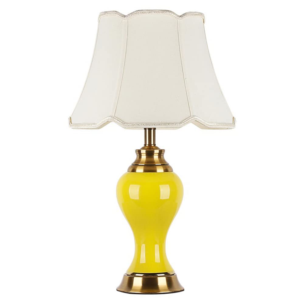 SANBDDLYY Yellow Glazed Ceramic Ginger Jar Table Lamp - Handcrafted Jingdezhen Porcelain Vase Fabric Lampshade for Office and Bedroom