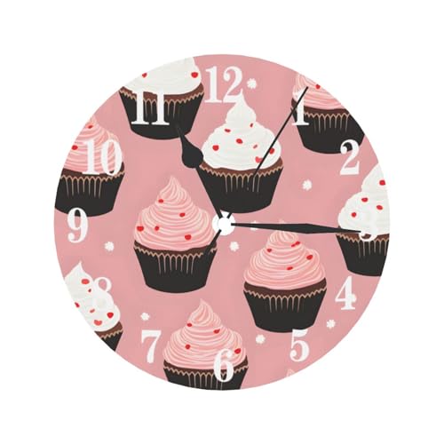 Horloge murale silencieuse 24,9 cm Rose Cupcake Horloge murale pour salon cuisine moderne