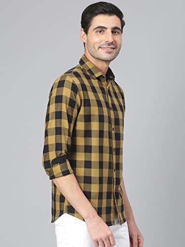 Image of Dennis Lingo Men's Cotton Box Checkered Slim Fit Casual Shirt with Chest Pocket, Full Sleeve Shirt for Formal & Casual Wear