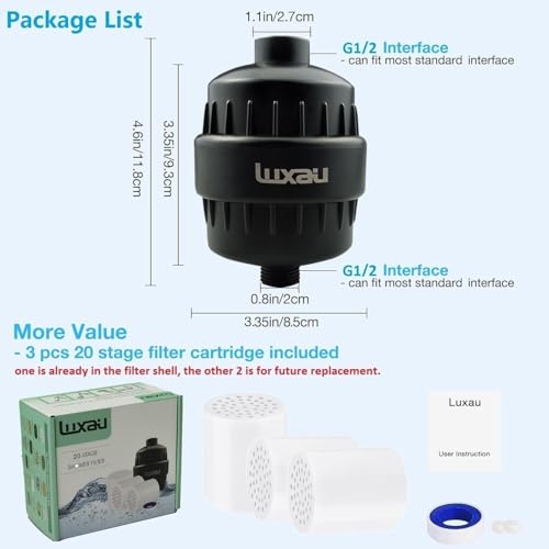 Image of 20 Stage Shower Filter with Spin Propeller 3 Cartridge, Reduce Well Hard Water Chlorine Heavy Metal & Impurity, Improve Skin Hair, Fit Most Handheld Shower head Fixed Rainfall, (Black)