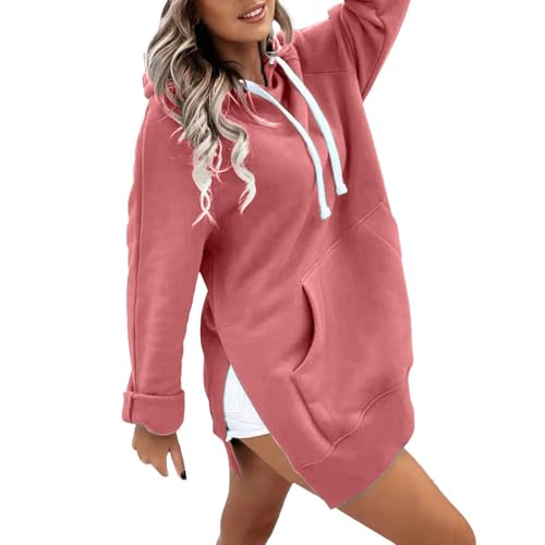 Robe sweat femme oversized à capuche casual en coton avec fentes latérales et poche kangourou