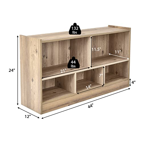 Tangkula Wood Storage Cube Bookcase, 2 Tier 5 Cube Open Shelf Storage Cabinet, Multipurpose Bookshelf, Display Cabinet Shelf For Living Room, Bedroom, Hallway, Kid's Playroom, Reading Nook (Natural) #TOP2