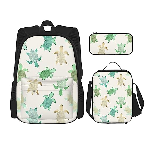Ensemble 3 en 1 imprimé tortue WURTON sac à dos avec lunch bag et trousse noir