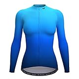 Wulibike Radtrikot Langarm Damen Radtrikot Leichtes Radshirt Radjacke Radshirt mit 3 Taschen (Hellblau und Dunkelblau, M)