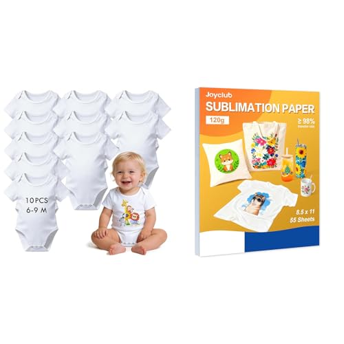 Joyclub Bundle of 10 PCS Sublimation Baby Bodysuits and Sublimation Paper 8.5x11 Inch 55 Sheets