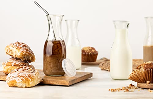image for Kook Mini Glass Carafes with Lids, Small Beverage Pitcher, For Water, 