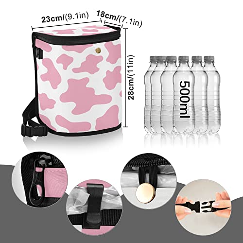 Image of linqin Pink Cow Print Car Trash Can with Lid Leak Proof Car Trash Bag Waterproof Car Garbage Can, PolyesterTrash Bin Hanging for Minivan SUV Truck