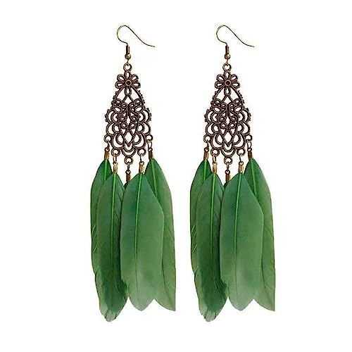 Boucles d'oreilles en plumes pendantes rétro bohème chic pour femme