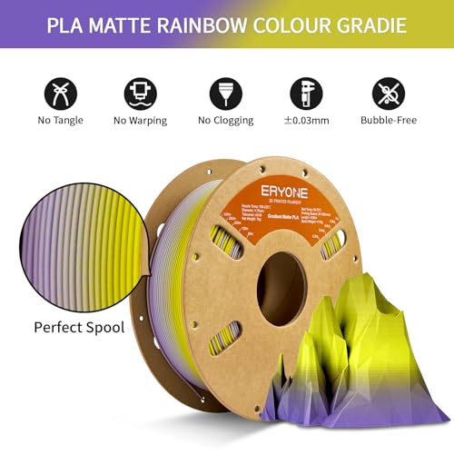 Image of ERYONE Matte Gradient Rainbow 3D Printer PLA Filament 1.75 + /- 0.03mm, Matte Multicolor Filament PLA 1KG(2.2LBS) Spool, Granite (Yellow Purple)