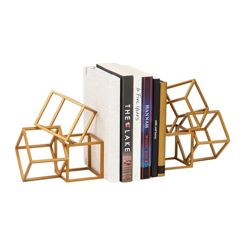 Set of 2 Mind Reader Geometric Cube Metal Bookends (Gold) - image 1