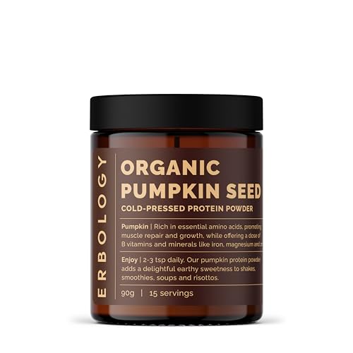 Erbology Proteína orgánica de semillas de calabaza en polvo, 90 g, 15 porciones, prensado en frío de semillas de calabaza, de origen sostenible directamente de la granja en Austria, lote pequeño,