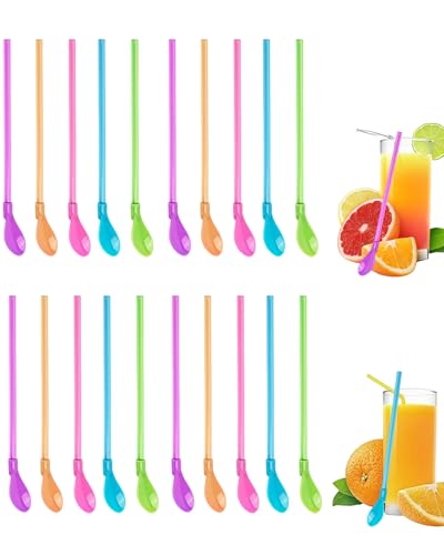 Thapncow 20 Pailles Cuillère Réutilisable, Cuillère Paille Reutilisable 2 en 1, Cuillère à Pailles pour Cocktail, idéales pour Les Smoothies, Milkshakes,...