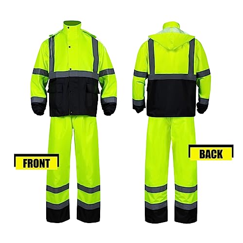 FONIRRA Hi Vis Safety Rain Jacket for Men,Class 3 High Visibility Rain Gear,Rain Suits for Men Waterproof Heavy Duty for Work(2XL/3XL) - Image 2