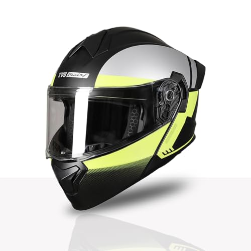 Image of TVS Racing SuperPose Smoked Dual Visor Flip Up Modular Helmet for Men and Women, ISI DOT Certified, ABS Shell, Quick Release Visor, Lightweight, Ventilated, Open Face to Full Face