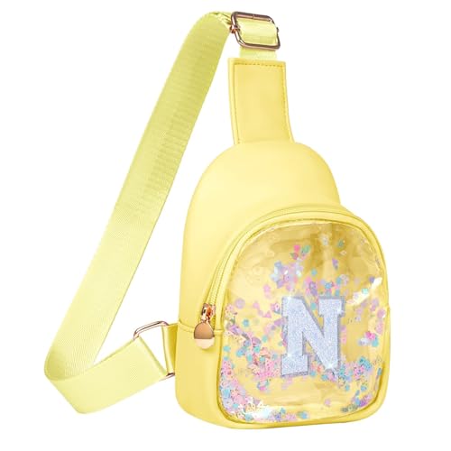 Image of COSHAYSOO Personalized Christmas Birthday Gifts Burr Basket Stuffers for Girls Yellow Purse Sling Bag Crossbody Girl Cute Funny Cool Mini Travel Fashion Accessories Monogrammed Initial Letter N
