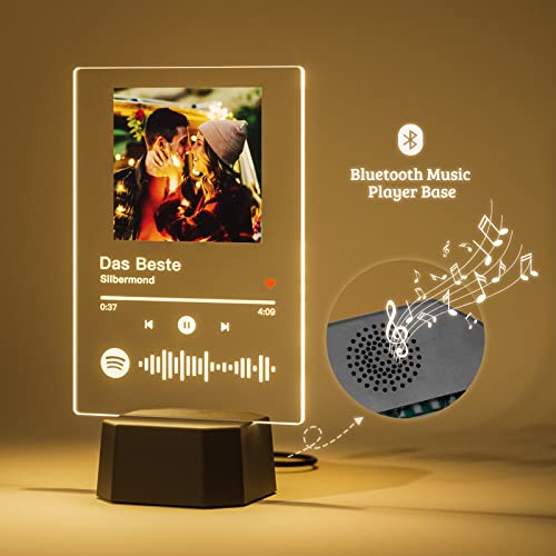 witfox 2023 New Upgrade Custom Spotify Plaque with Bluetooth Speaker Base Spotify Glass Art Personalized Music Player LED Night Light