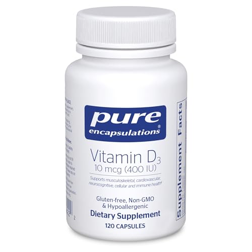 Pure Encapsulations Vitamin D3 10 mcg (400 IU) | Hypoallergenic Support for Bone Breast Cardiovascular Colon and Immune Health* | 120 Capsules