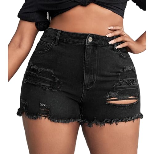 GAGELE Plus Size Denim Shorts Women High Waisted Stretch Summer Jean Shorts 22 Plus Black