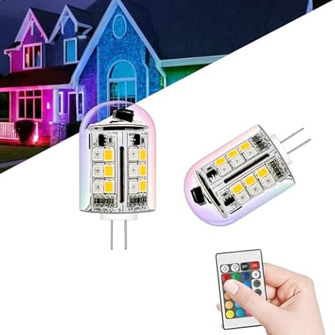 Noobibaba G4 LED Bulb Color Changing, 12V 24V RGB LED G4 Light Bulbs, 3W Low Voltage Landscape Light Bulbs, Warm White+15 Multicolor (2 Bulbs and a Remote) Cover