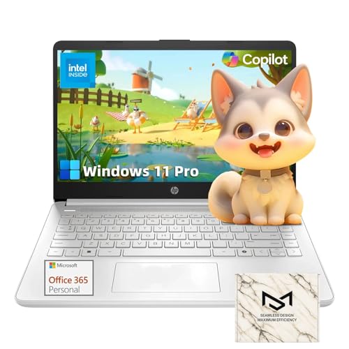 Image of HP 2025 14 inch Laptop Computer - HD Thin and Light Laptop • Intel 4-Core N150 • Win 11 Pro • 1-Year Microsoft Office 365 & External DVD Drive • 16GB RAM • 128GB UFS + 256GB Micro SD • Bluetooth • Wi-Fi