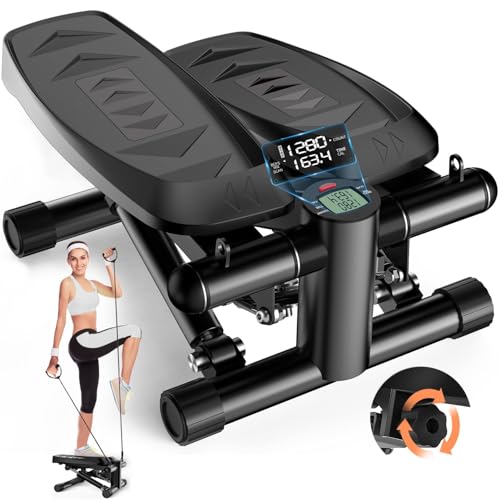 Steppers for Exercise at Home, Adjustable Pedal Height Stair Steppers with Resistance Bands for Home Fitness, Mini Steppers with 330LBS Capacity, Exercise Equipment with Stepper Mat