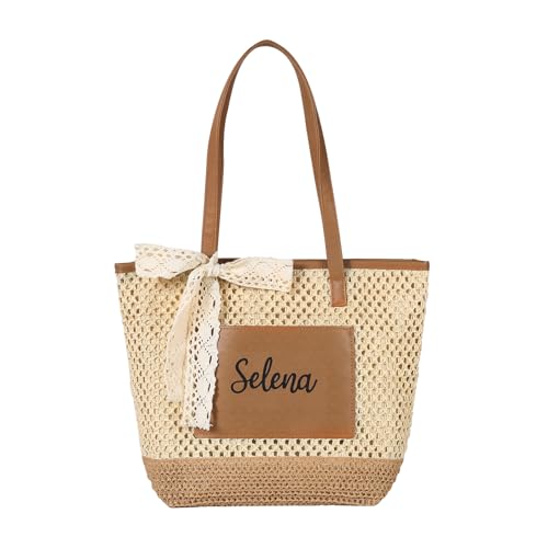 Wamantic Sac à Main Femme Personnalisé avec Prénom - Sac Fourre Tout Cadeau Femme Fille, Tote Bag Personnalisable pour Maman Couple Anniversaire Noël (Style 1-Beige)