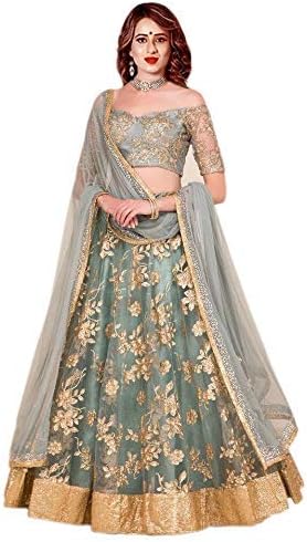 Shivam Women's Net Lehenga Choli (greyNET_Grey_Free Size)