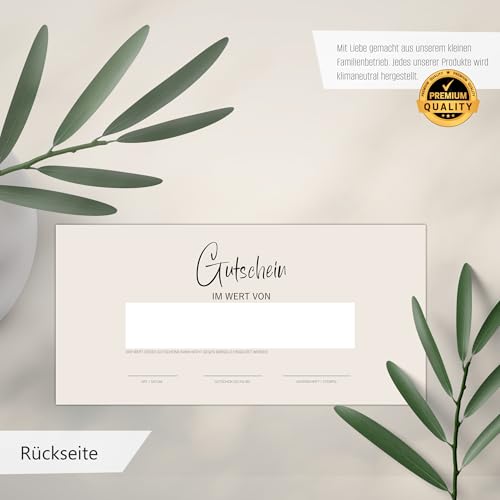 Eummel Gutscheinkarten zum Selbstausfüllen (25er Set, DIN Lang) | Blanko Gutschein zum Ausfüllen als Vorlage | Perfekt als Gutscheinkarte oder Geschenkgutschein | Gutscheine Kosmetik Wellness etc.