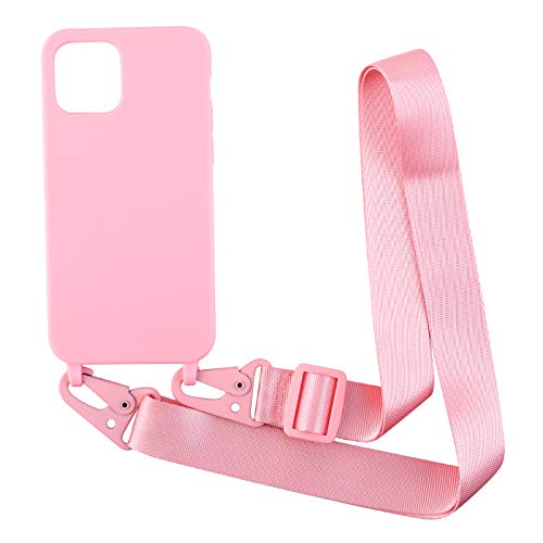 PuYu Zhe Cover con Cordino compatibile con iPhone 14,Cellulare Girocollo Custodia con Corda Silicone Case TPU Bumper Regolabile Necklace laccio Shell -Rosa sabbia