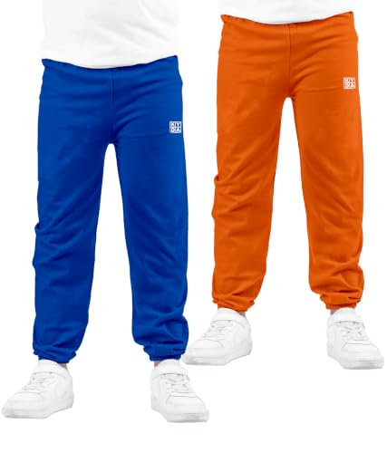 Image of KYDA Kids Boys Premium 100% Cotton Regular Fit Track Pants Soft Breathable Elastic Waist Casual Joggers Kids Playwear Everyday Comfort Wear-Pack of 2
