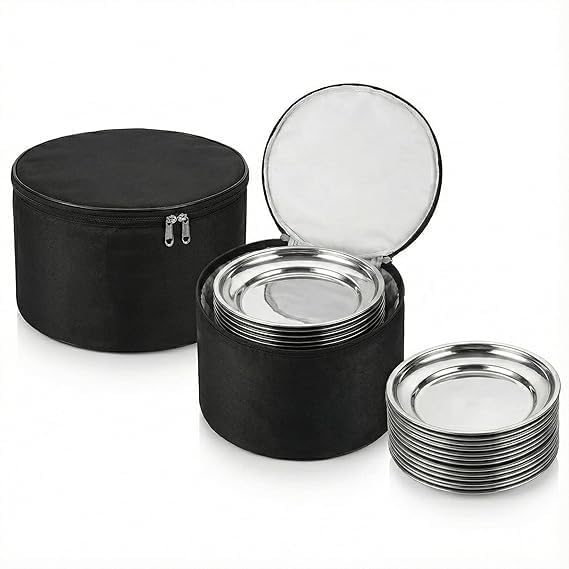 Dinner Plate Storage Bag, Round Crockery Organiser with Zipper Closure, Non-Woven Fabric, Dustproof, 14x14x6 Inches-image-4