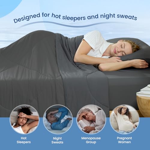 Image of Cozy Bliss Cooling Comforter Queen Size, Cooling Blankets for Hot Sleepers and Night Sweats, Charcoal Gray Summer Comforter for Queen Size Bed, Breathable Soft Lightweight Silk Smooth