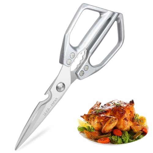 Kitchen Scissors, Heavy Duty Stainless Steel Kitchen Shears, Sharp Silver Meat Scissor, All-Purpose Poultry Scissors, Japanese-Style Cooking Shears for Turkey, Chicken, Thanksgiving, Christmas