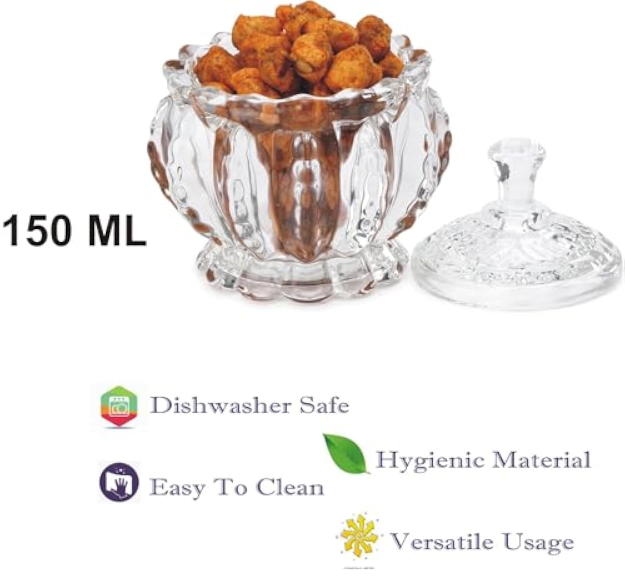 Stylish Glass Candy Bowl with Lid, 150ml
