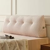 Z-hom Large Headboard Pillow Full, NO ROLL Pillow, Wedge Pillow Headboard for Sitting Up in Bed, Backrest Support Triangular Cushion for Reading, Gap Pillow w/Removable Washable Cover,Cream
