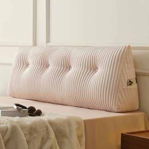 Z-hom Large Headboard Pillow Full NO ROLL Pillow Wedge Pillow Headboard for Sitting Up in Bed Backrest Support Triangular Cushion for Reading Gap Pillow w/Removable Washable Cover Cream