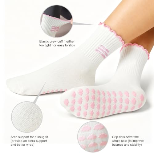 Image of Toes Home Pilates Socks for Women with Non Slip Grippers, Yoga Crew Socks for Barre Hospital Sticky Slipper Socks 4 Pairs