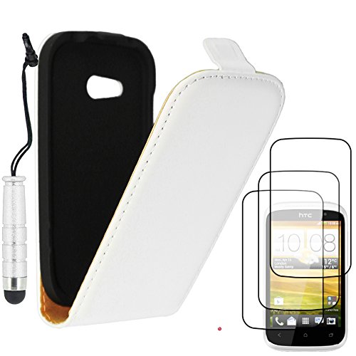 ebestStar - Coque Compatible avec HTC Desire C, A320 Etui Housse PU Cuir Rabat Ultra Fin (Ultra Slim Case) + Mini Stylet + 3 Films d'écran, Blanc