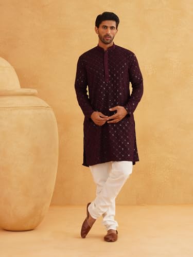 Image of SOJANYA Men's Cotton Regular Fit Casual (Since 1958 Contrast Embroidered Sequinned Long Kurta