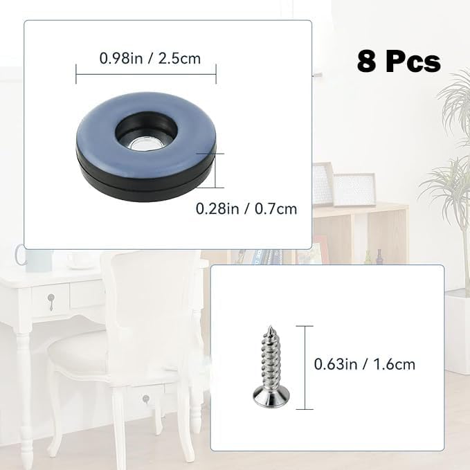 MR. DIY Crafts 8 Pcs, Screw on Furniture Glides Sliders, PTFE, Heavy Duty, with Screws (8, Grey, 2.5x2.5 cm)