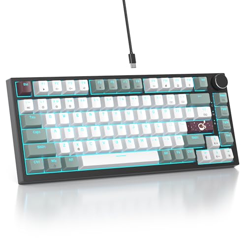 Image of 75% TKL Wired Mechanical Keyboard,RGB Backlit Gasket Mount 82 Key Hot Swappable Custom Linear Red Switch Gaming Keyboard with Volume Knob & PBT Keycaps (82 Misty)