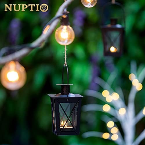NUPTIO 2 Pcs Lanterns for Candles, Vintage Black Metal Mini Decorative Candle Lanterns Tealight Candle Holder & Led Tea Light Candleholder Decoration for Birthday Party Wedding Garden Centerpiece
