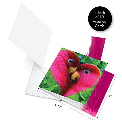 The Best Card Company - 10 Blank Heart Note Cards Boxed (4 x 5.12 Inch) - All Occasion Heartfelt Love Card Assortment - Love Birds MQ4628OCB-B1x10 - Thumbnail 2