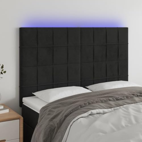 qohoio Cabecero con Luces LED cabecero Cama Dormitorio cabeceros de Cama headboard cabeceros Cama Terciopelo Negro 144x5x118/128 cm